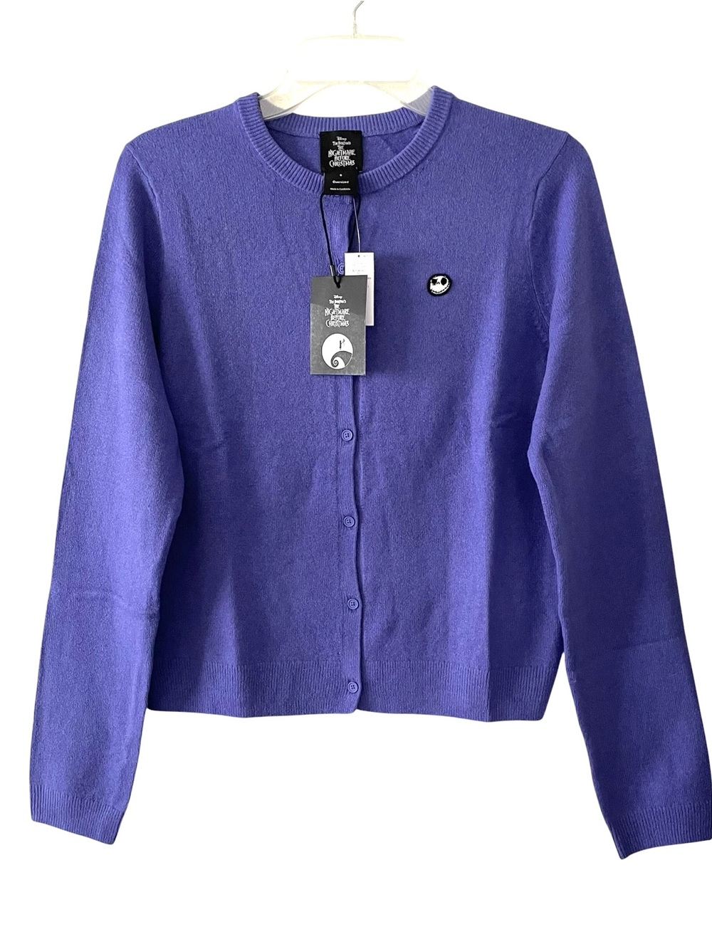 Disney x GAP Cashsoft Crewneck Cardigan Purple Nightmare Before Christmas NWT